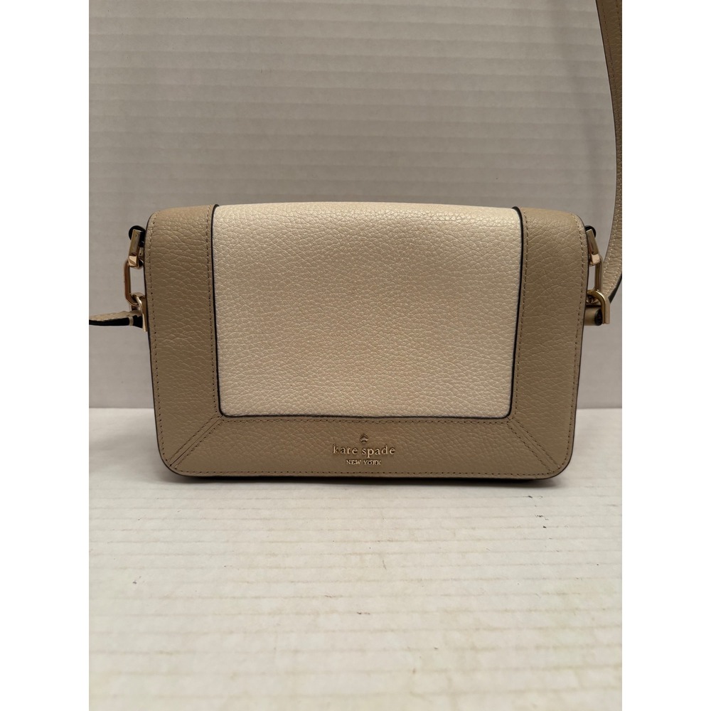 Kate Spade New York Two Tone Beige Cream Pebbled Leather Crossbody Bag Gold Tone